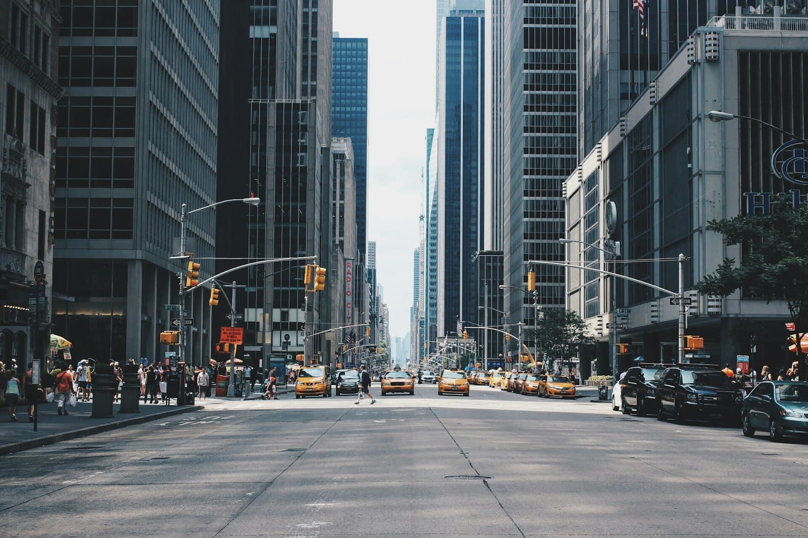 Quiet city street in soft morning light